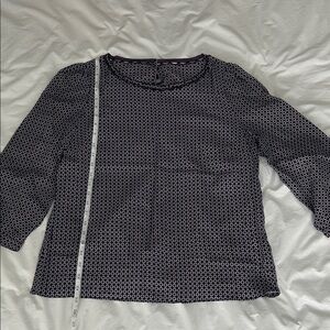 J. Crew Black and Purple Patterned Silk Blouse